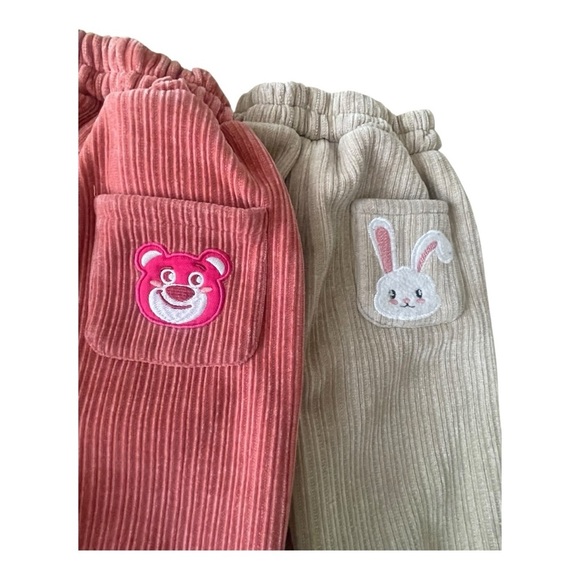 Baby Corduroy Pants Set - Pink and Cream cute bunny and bear Size 6m  TAIPI BEAR - Picture 2 of 10